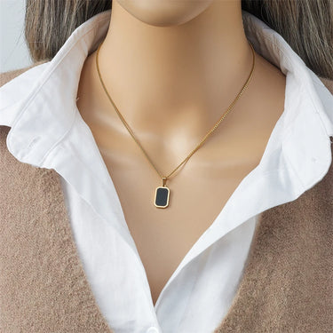 Stainless Steel Black Rectangular Pendant